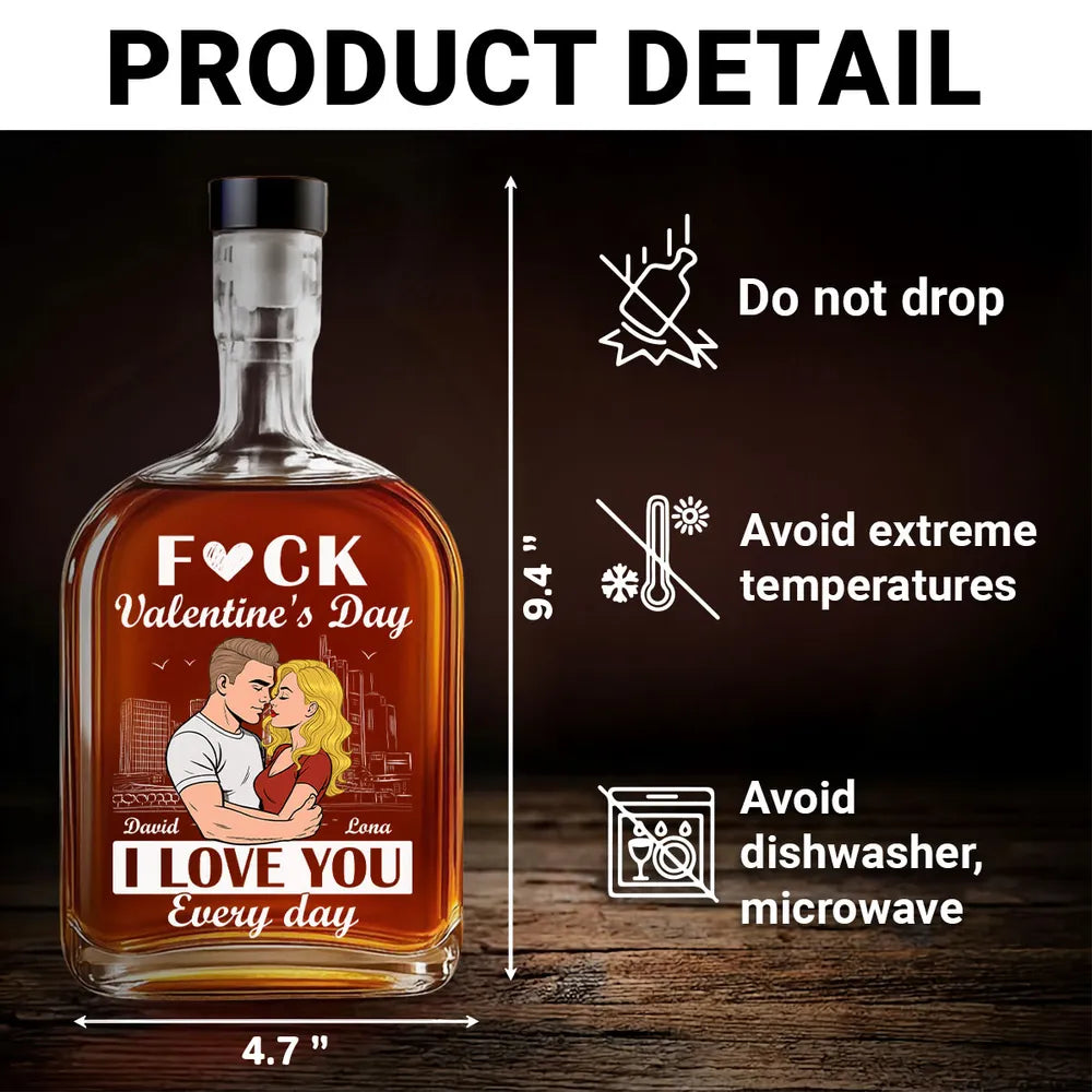 Personalized Glass Spirits Decanter with Custom Couple Illustration, “I Love You Every Day” Romantic Gift for Him or Her