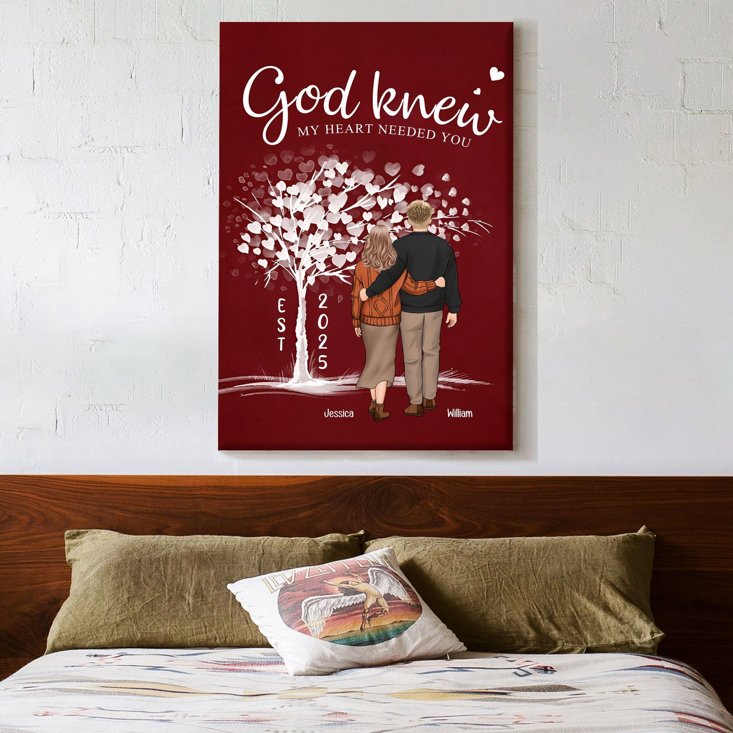 Couple Back Theme Personalized Art – “God Knew My Heart Needed You” Poster or Canvas, Perfect Valentine’s and Anniversary Gift