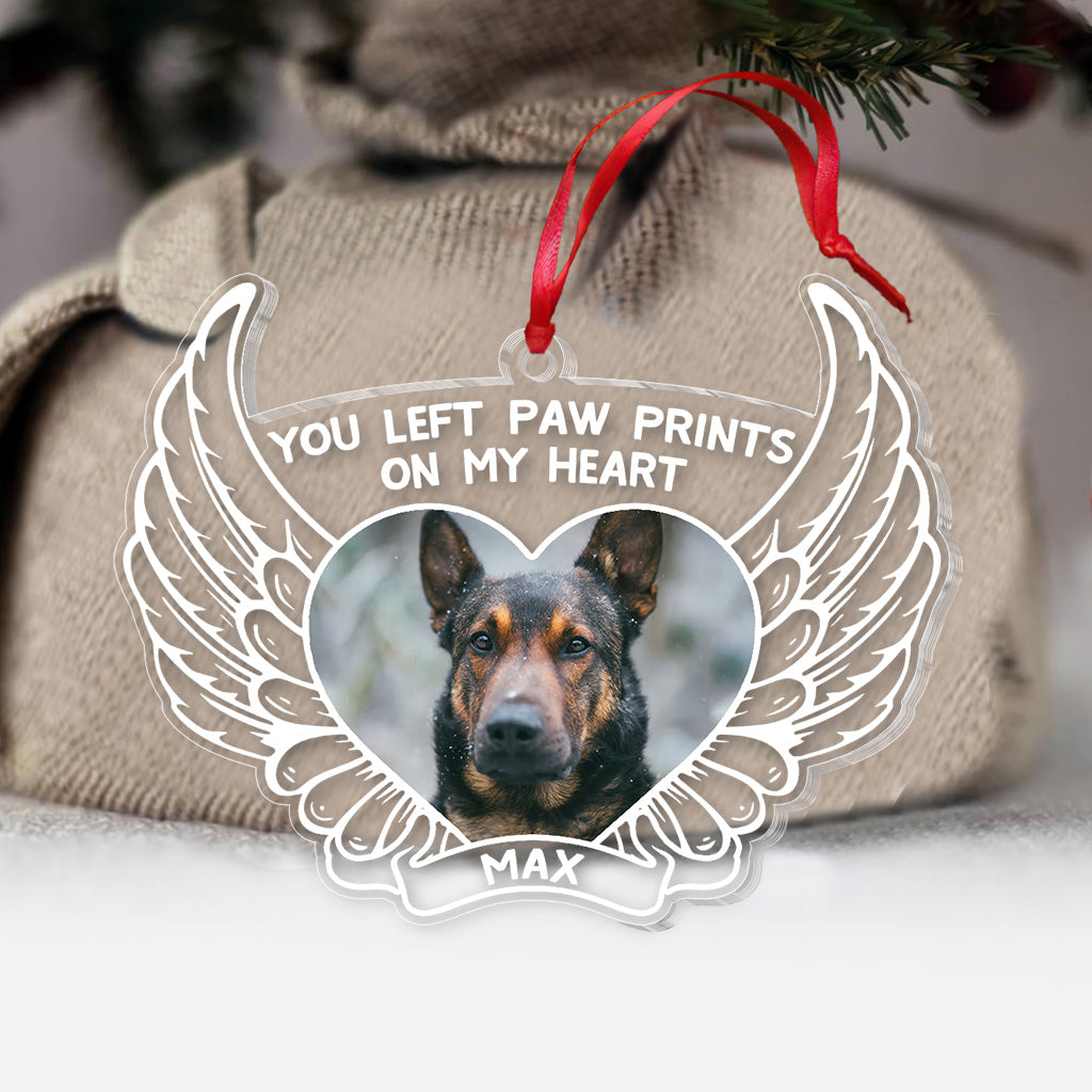 You Left Paw Prints On My Heart - Personalized Christmas Dog Transparent Ornament