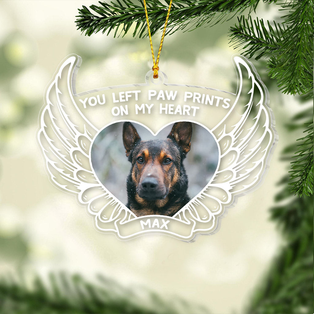You Left Paw Prints On My Heart - Personalized Christmas Dog Transparent Ornament