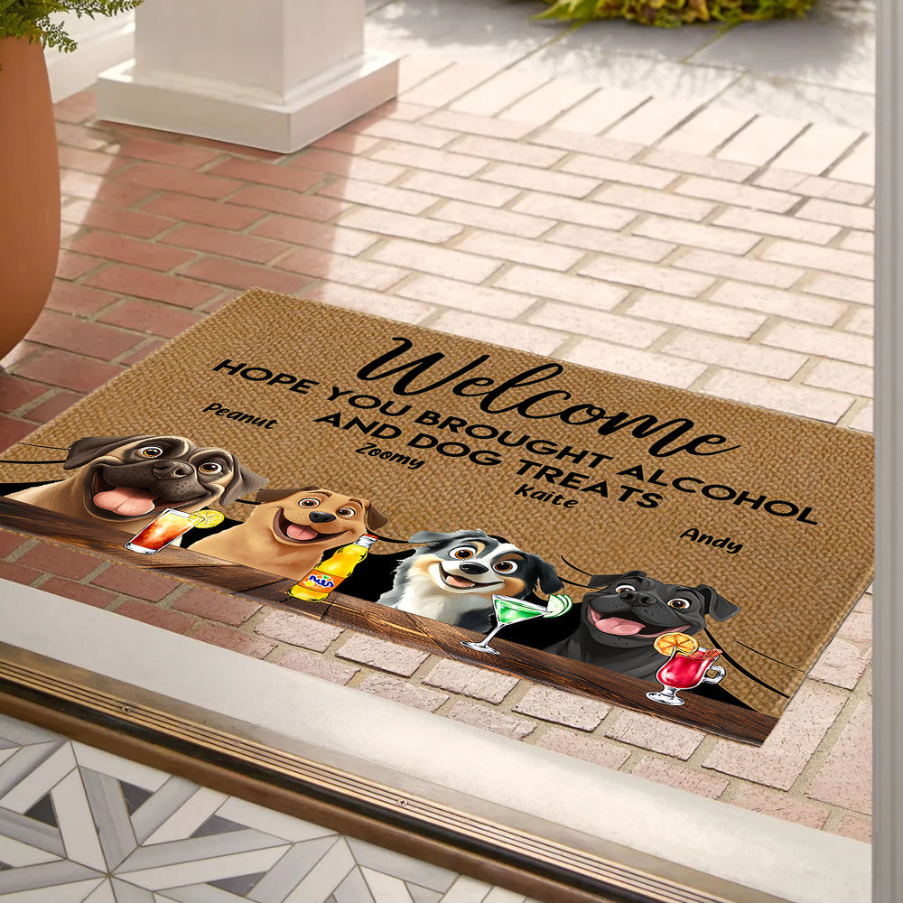 Pet-Themed Doormat – 'Hope You Brought Alcohol and Dog Treats,' Funny Home Decor Gift