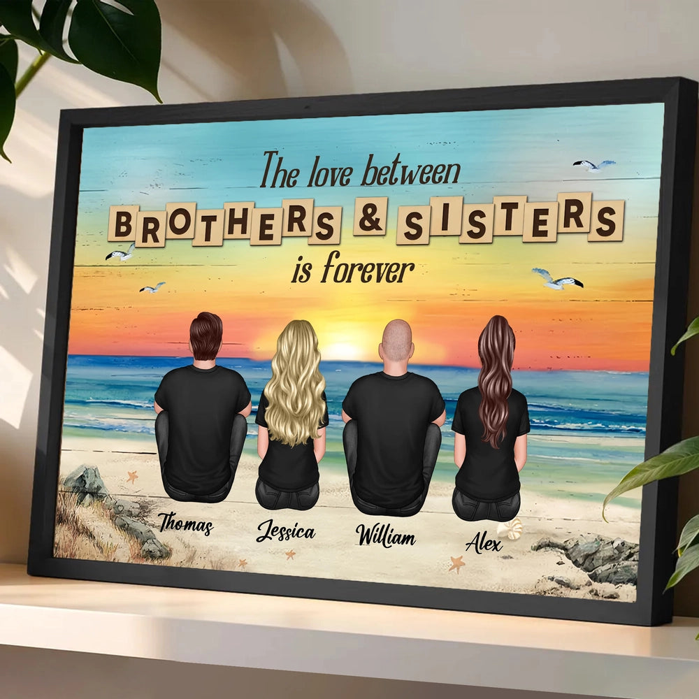 Brothers & Sisters Forever Poster — Personalized Beach Backview Wall Art for Family Love