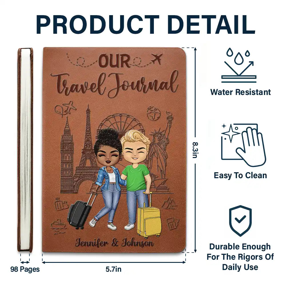 Personalized Our Adventure Book Leather Journal for Couples, Cute Travel Cartoon Cover, Unique Gift for Him or Her