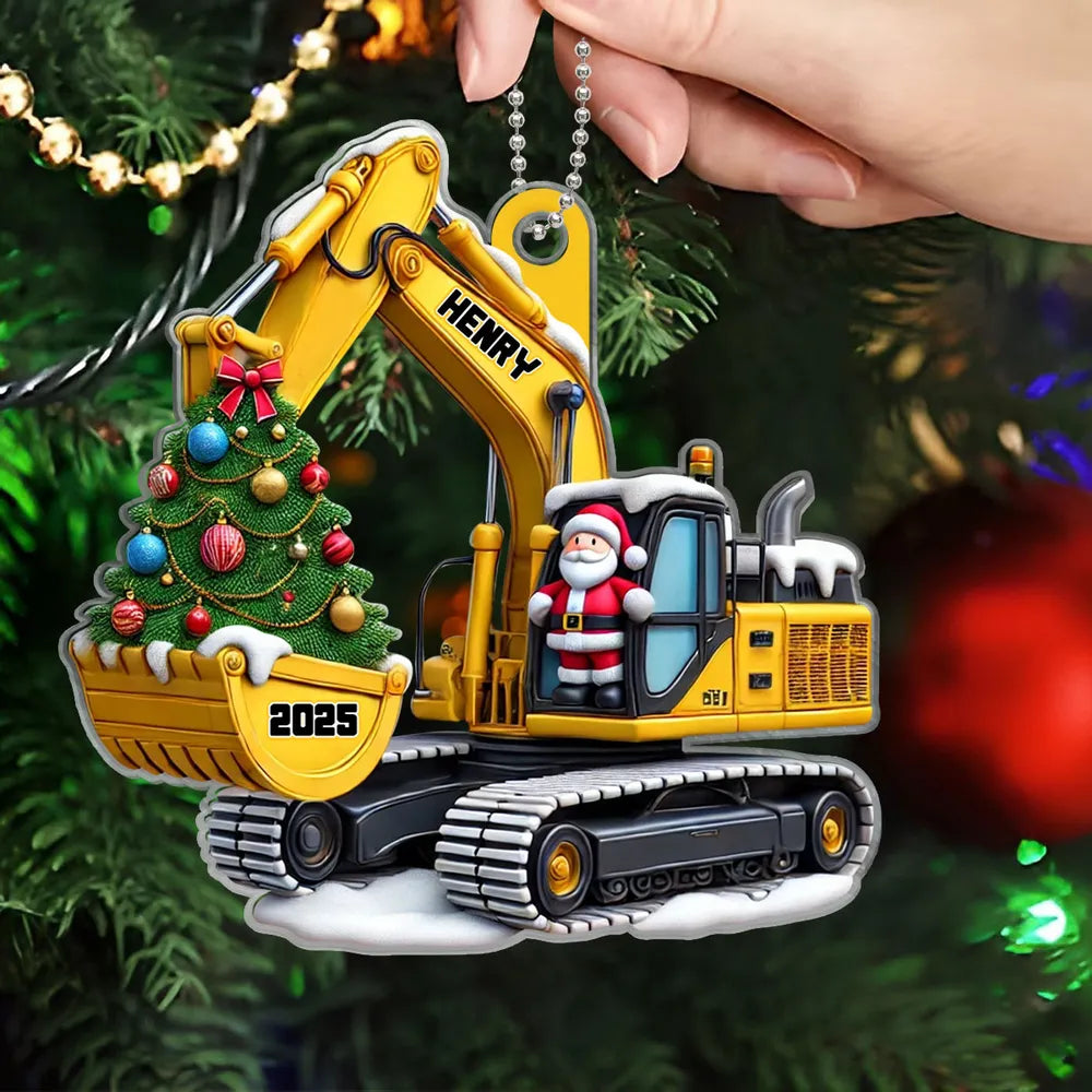 Personalized Funny Construction Car Hanger - Custom Name Ornament Gift