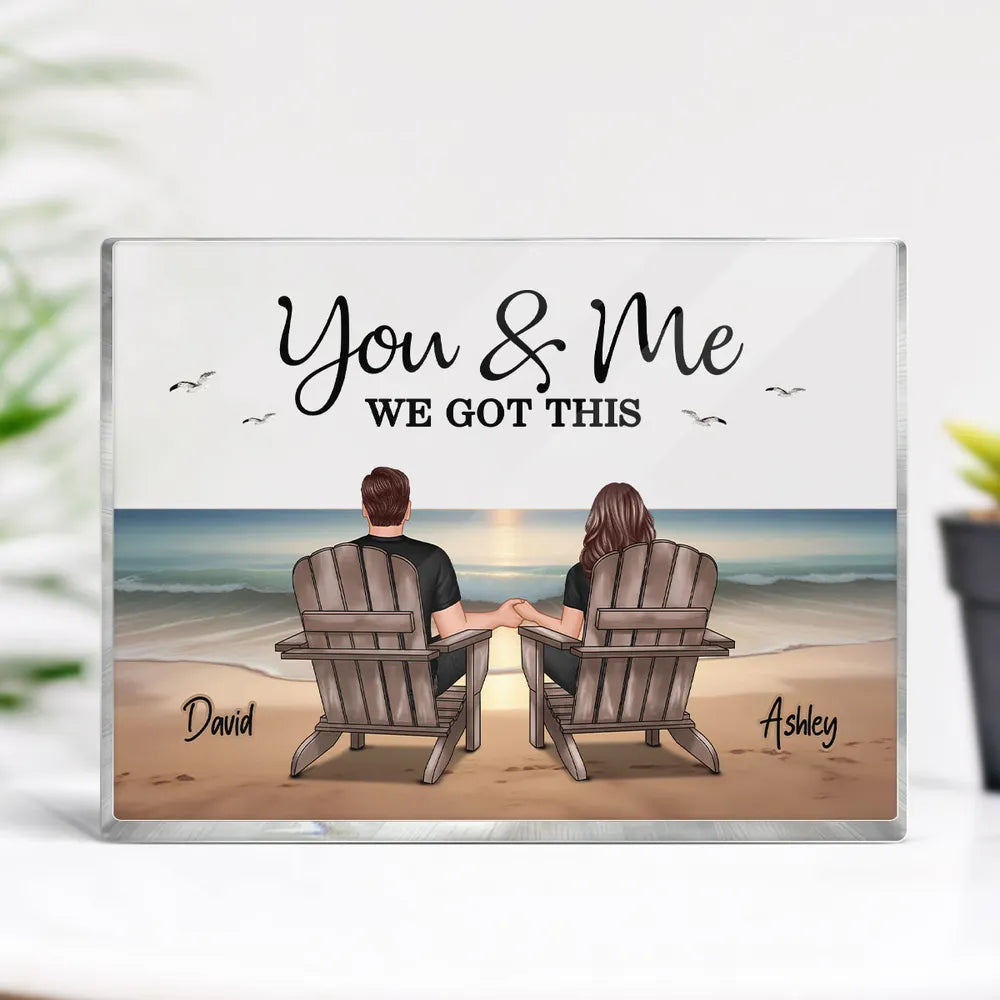Personalized Rectangle Acrylic Plaque with Couple Beach Scene