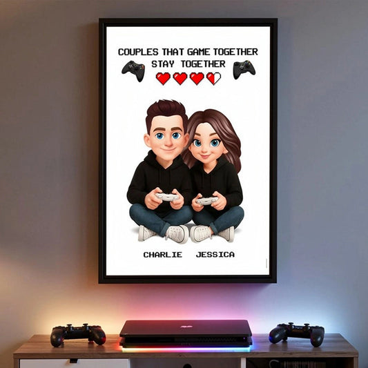 Personalized Gaming Couple Poster Game Together Stay Together Wall Art, Modern Cute Gift for Him or Her