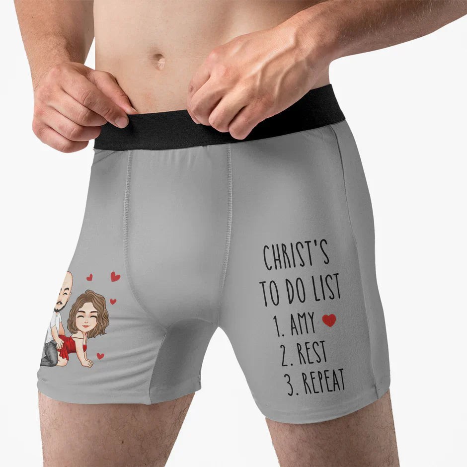 Men's Boxer Briefs Personalized Funny Couple To Do List with Hearts, Playful Romantic Gift for Him for Date Night