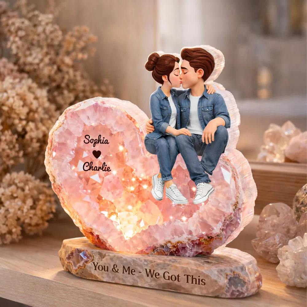 Personalized Shaped Acrylic Block Plaque, Kissing Couple Rose Quartz Heart Decor, You & Me We Got This Unique Gift