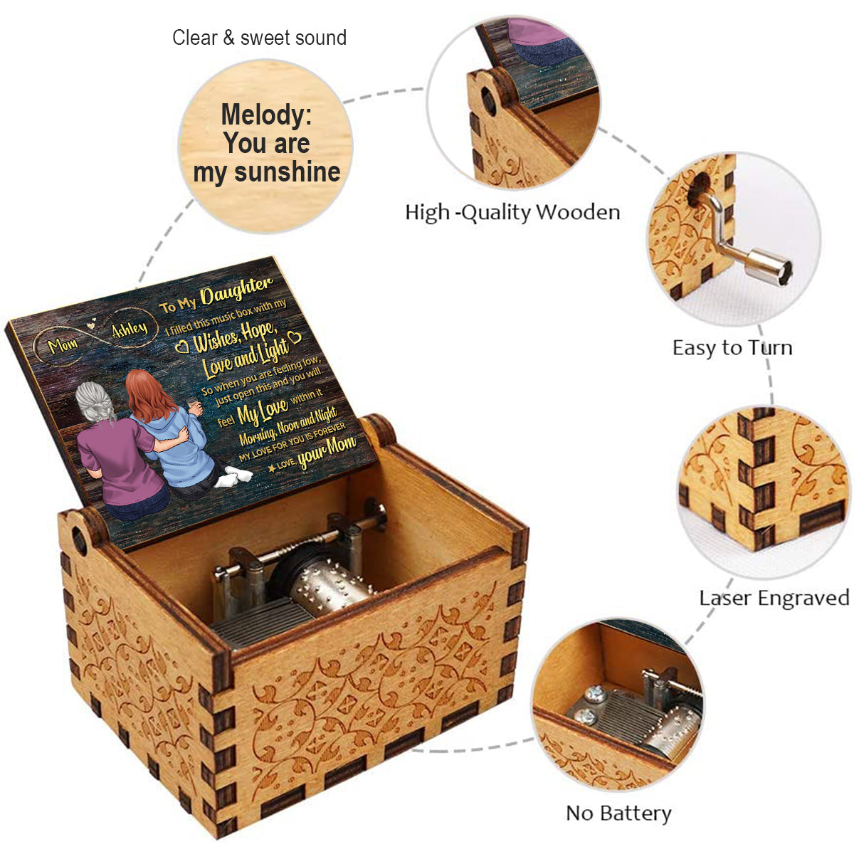 To My Mom - Personalized Mother's Day Mother Hand Crank Music Box