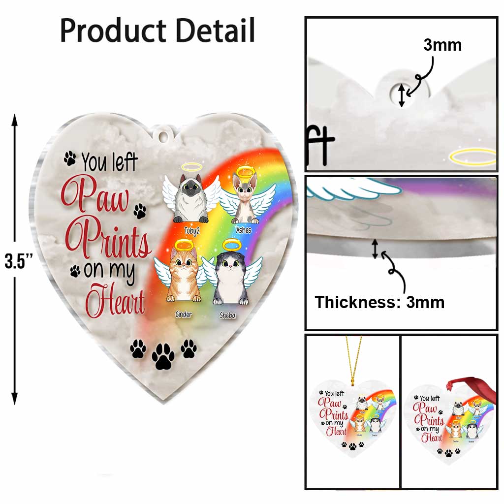 You Left Paw Prints On My Heart - Personalized Christmas Cat Transparent Ornament