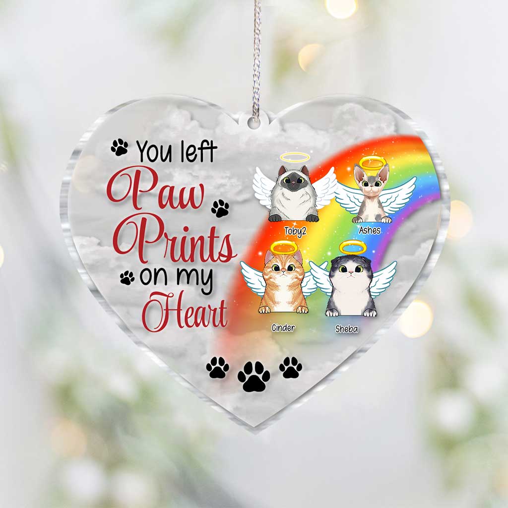 You Left Paw Prints On My Heart - Personalized Christmas Cat Transparent Ornament