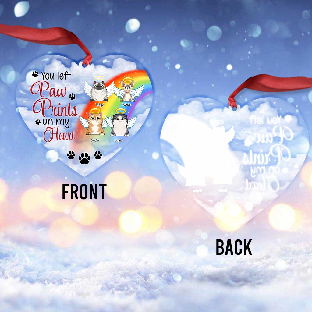 You Left Paw Prints On My Heart - Personalized Christmas Cat Transparent Ornament