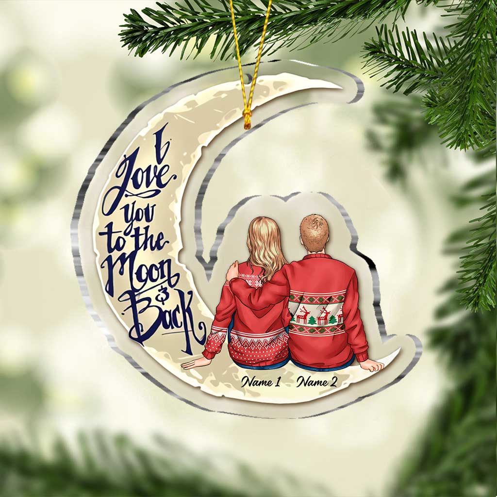 I Love You To The Moon And Back - Personalized Christmas Couple Transparent Ornament