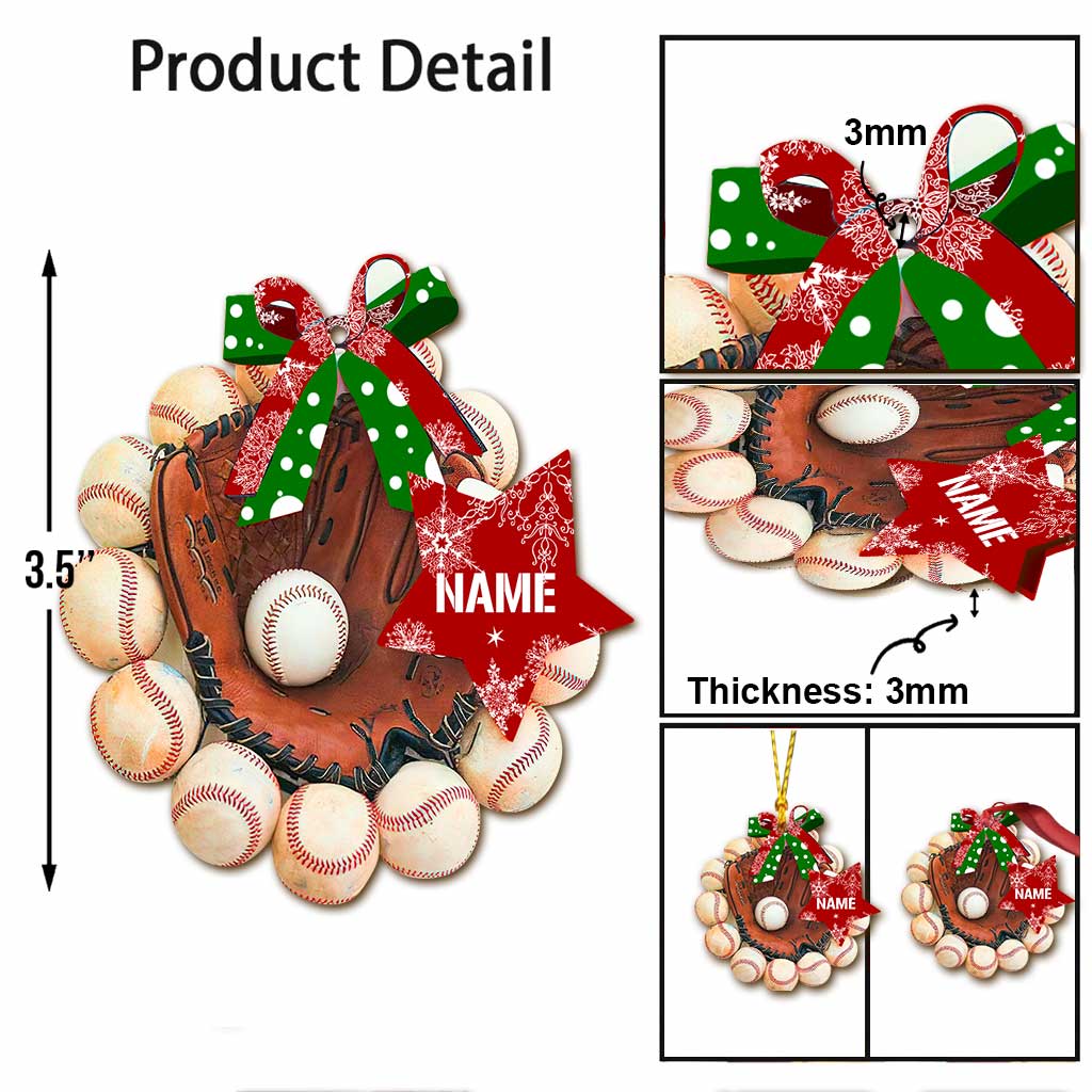 Baseball Glove - Personalized Christmas Ornament (Printed On Both Sides)