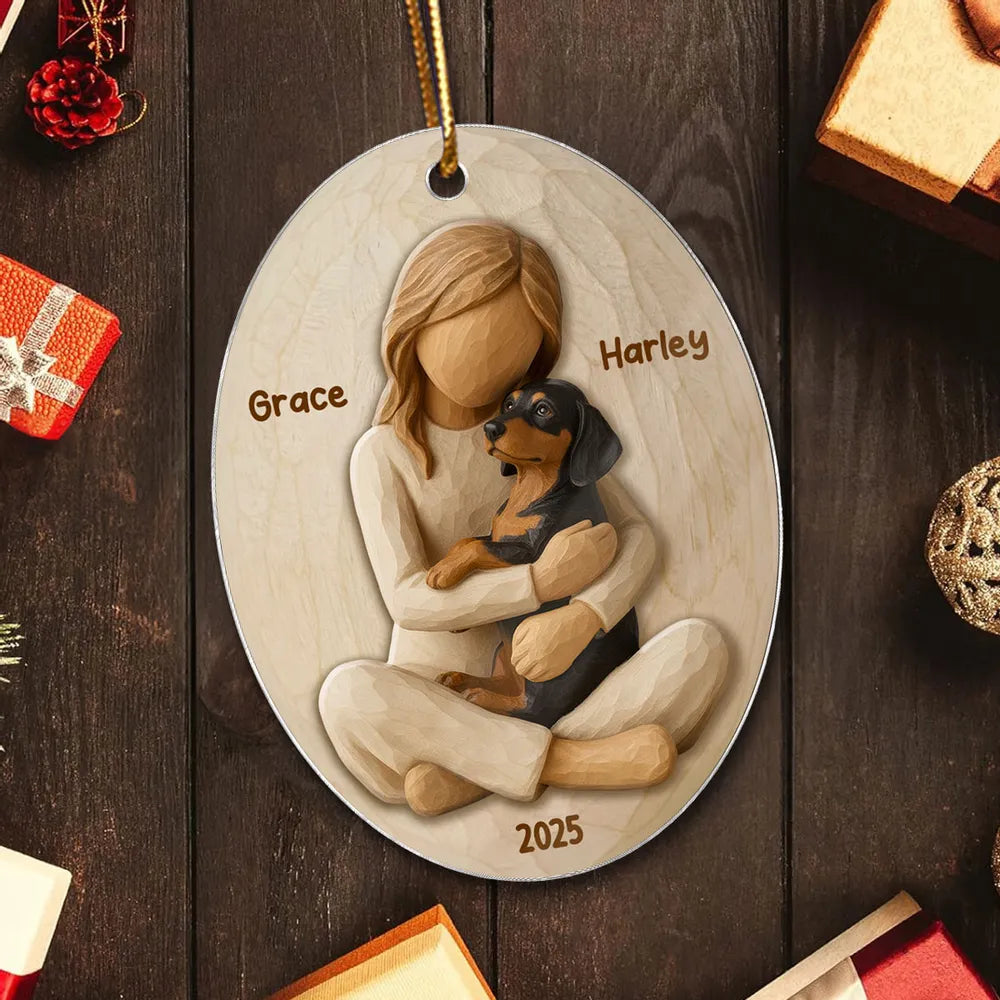 Custom Dog Breed & Name Ornament, Cozy Pet Lover Christmas Keepsake, Engraved Wooden Gift for Her and Their Fur Baby