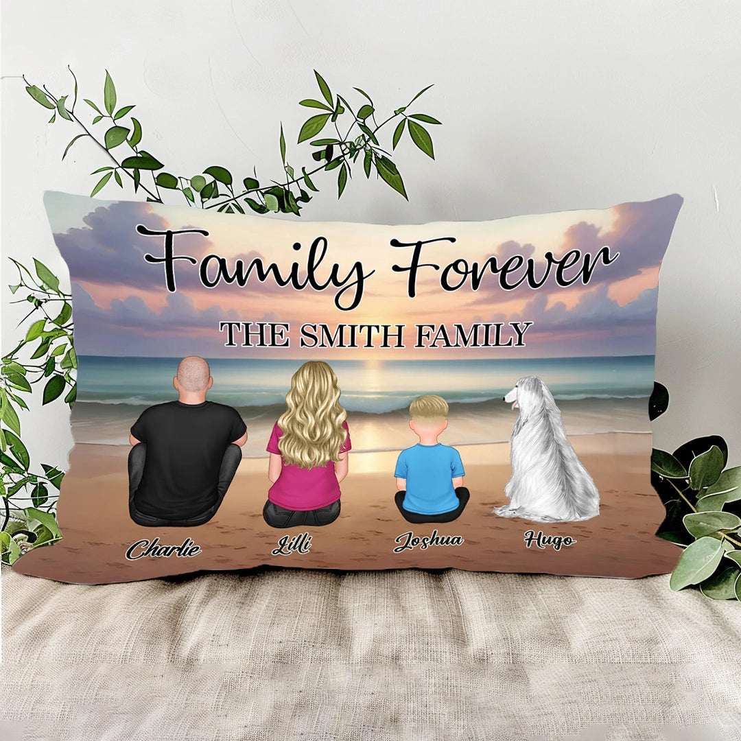Family Forever Beach Design - Personalized Blanket, Pillow, Plaque, Keychain, Poster and Wallet Card, Unique Gift