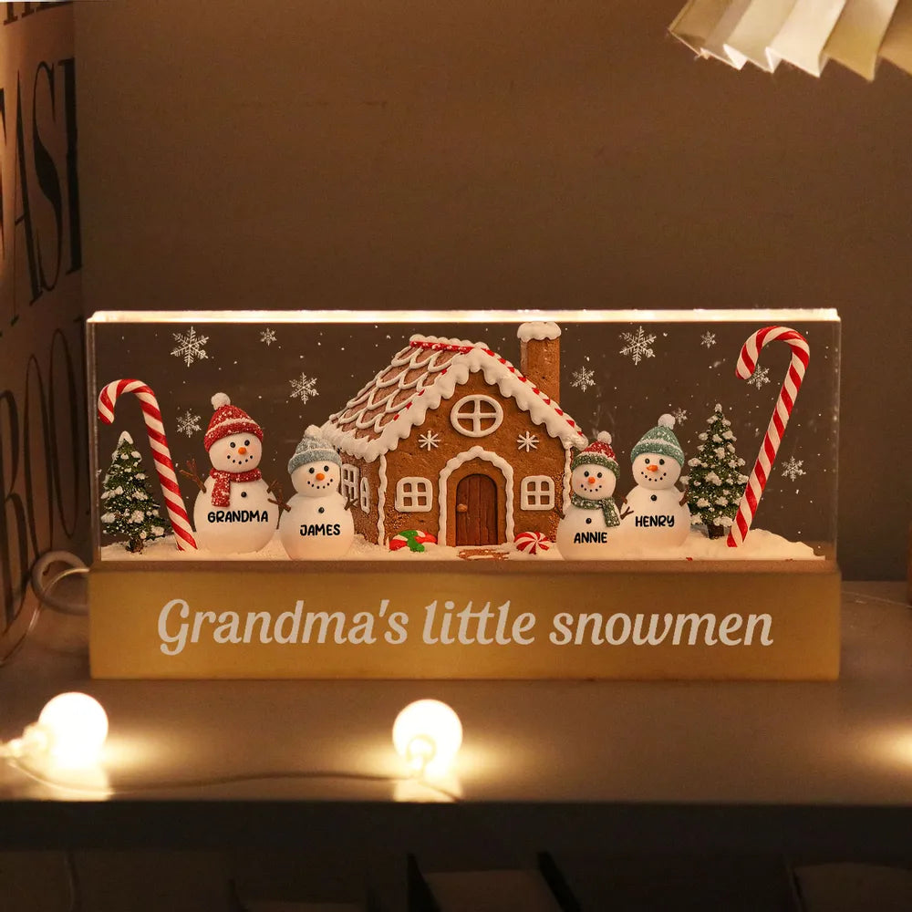 LED Light Plaque, Personalized Grandma's Little Snowmen Gingerbread House, Warm Christmas Glow, Unique Gift for Grandma