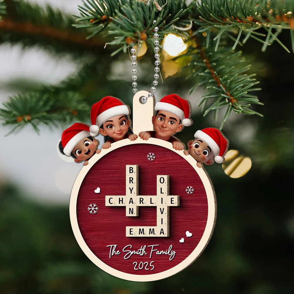 Personalized Family Scrabble Game 2-Layer Wooden Ornament – Custom Christmas Decoration