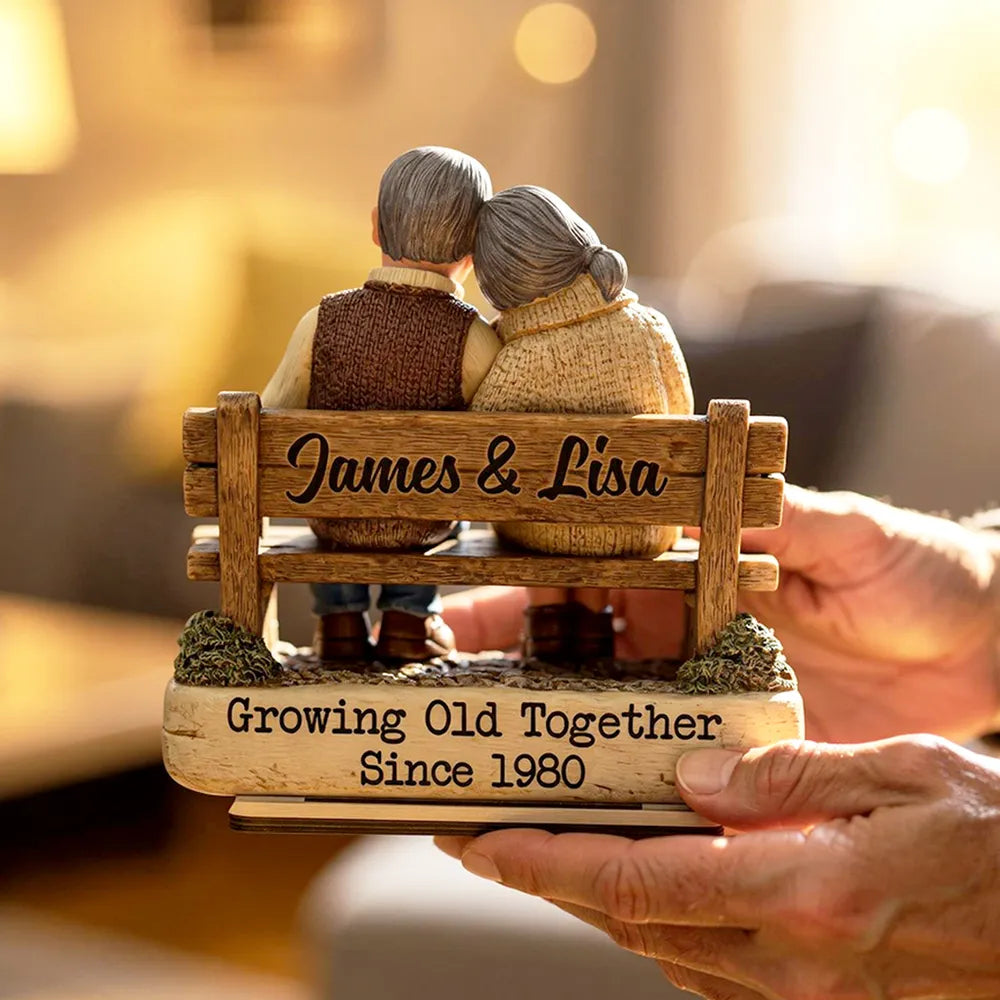 Personalized 2-Layer Wooden Plaque with Cuddling Couple on a Bench, Unique Gift for Couples, Sweet Home Display
