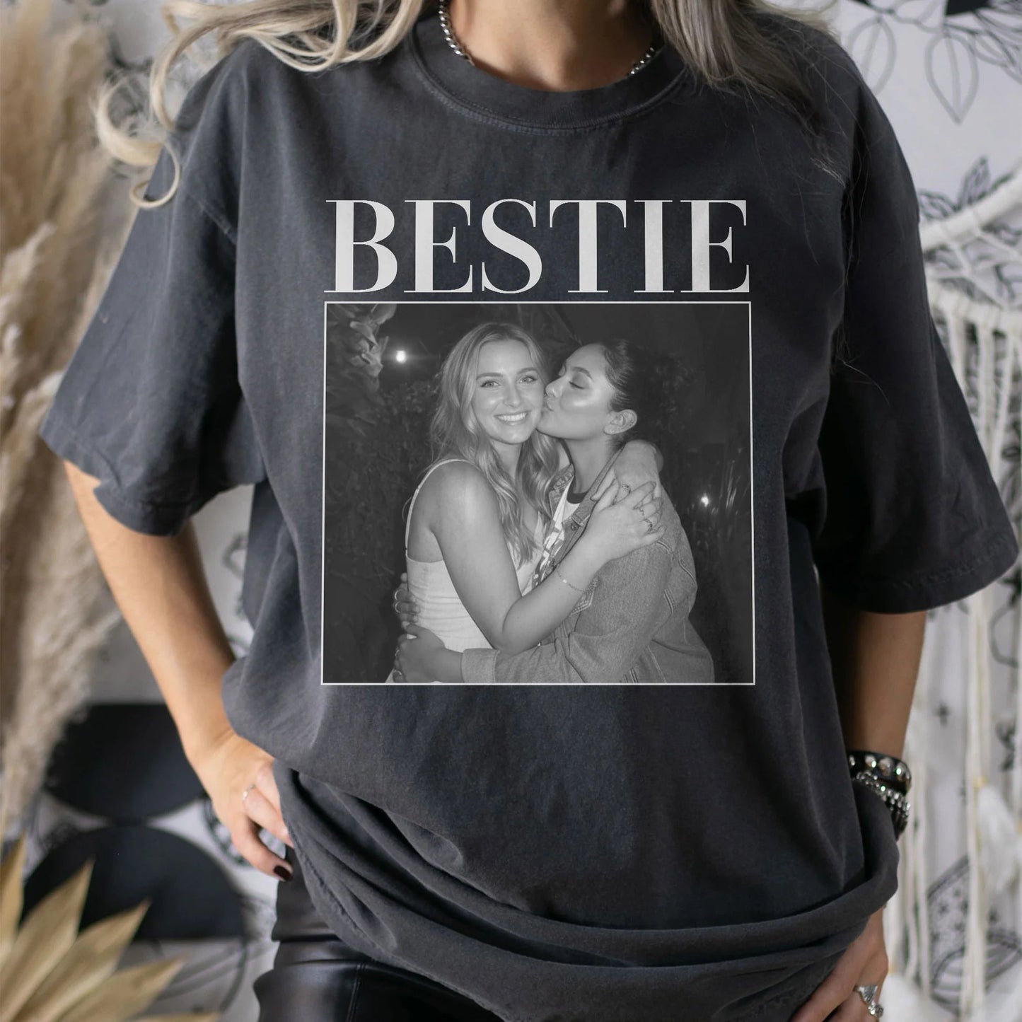 BESTIE Personalized Photo Classic Tee, Vintage-Style Black & White Memory Look, Unique Gift for Best Friend