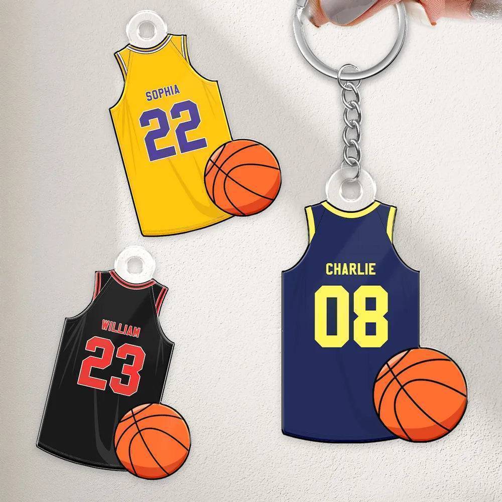 "Personalized Basketball, Soccer, American Football, Baseball Jersey Gift - Custom Acrylic Keychain for Sister, Son , Husband, Him - Perfect Sports Memorabilia Gift"