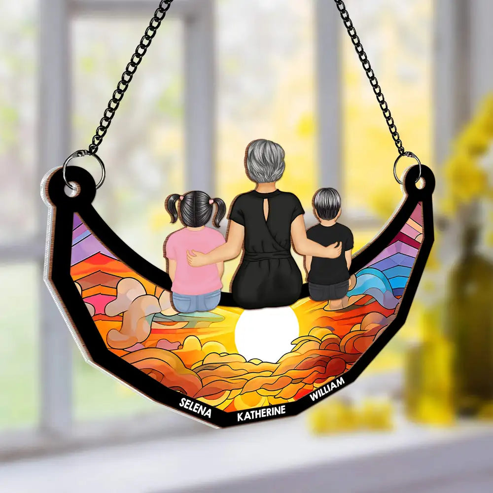 Custom Grandkids & Grandma Moon Ornament - Personalized Family Gift