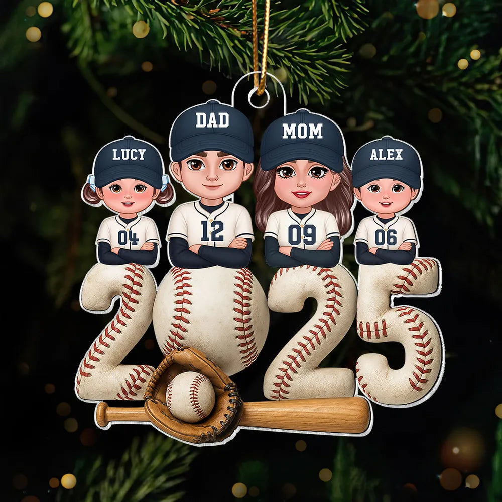 Personalized Baseball Family Acrylic Ornament for Christmas Tree, Heartwarming Decor, Unique Gift for Parents and Kids