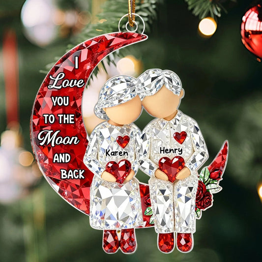 Personalized Acrylic Ornament Couple Love You to the Moon and Back Christmas Tree Decor, Unique Gift for Him or Her