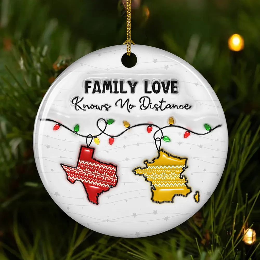 Ceramic Ornament with Family Love Knows No Distance Design, High Clarity, Heartwarming Gift for Family