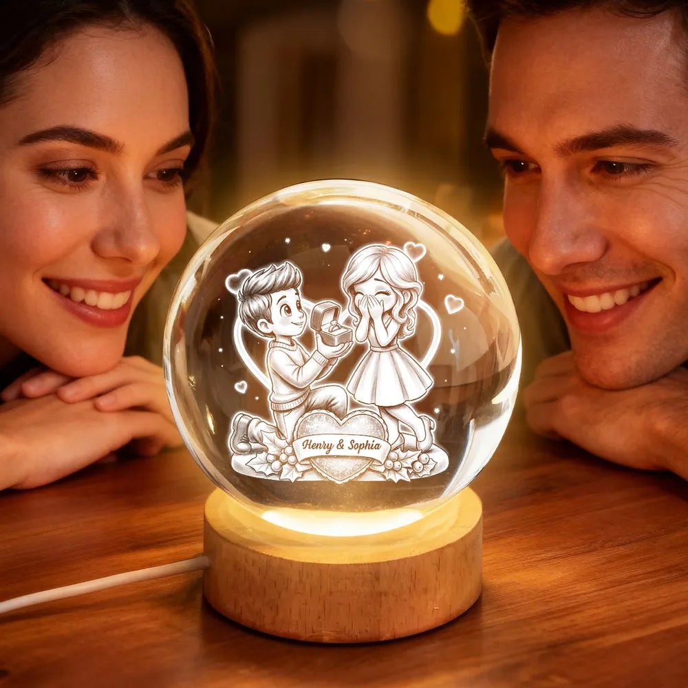 Personalized Crystal Ball LED Night Light, Kneeling Proposal Scene Night Light, Sweet Romantic Gift for Valentine's Day