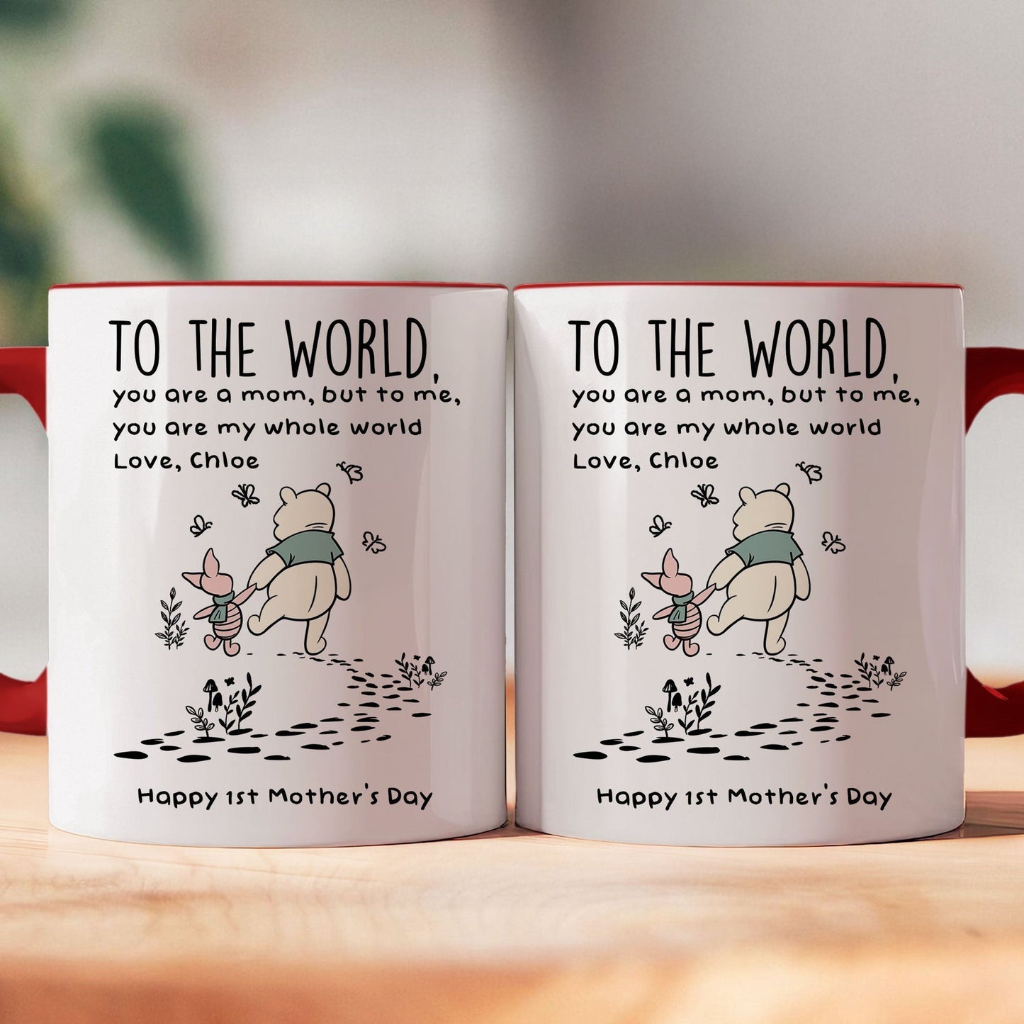 White Ceramic Mug for Mom, Sweet 'To The World' Quote with Mom and Baby Bear Walking - Thoughtful Personalized Gift