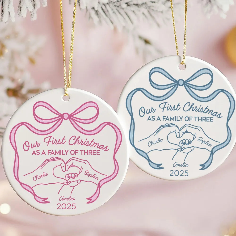 Our First Christmas as a Family of Three Ceramic Ornament, 2025 Family Keepsake