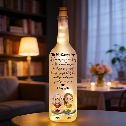 Personalized Bottle Lamp With Daughter Quote, Warm Glow Bedroom Decor, Unique Gift For Daughter From Mom