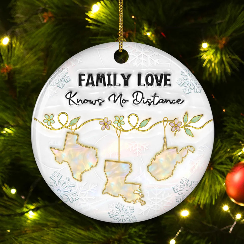 Round Ceramic Ornament with Family Love Theme, Christmas Keepsake, Gift-Ready Holiday Accent