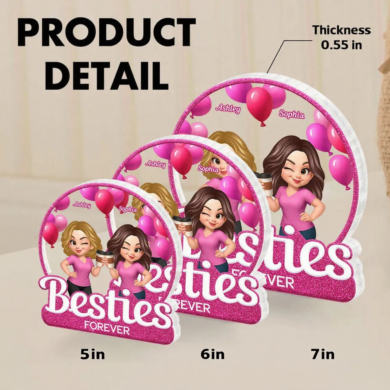 Personalized Best Friends Acrylic Block Plaque with Cartoon Illustration, Celebrate Friendship Moments, Perfect Gift Choice