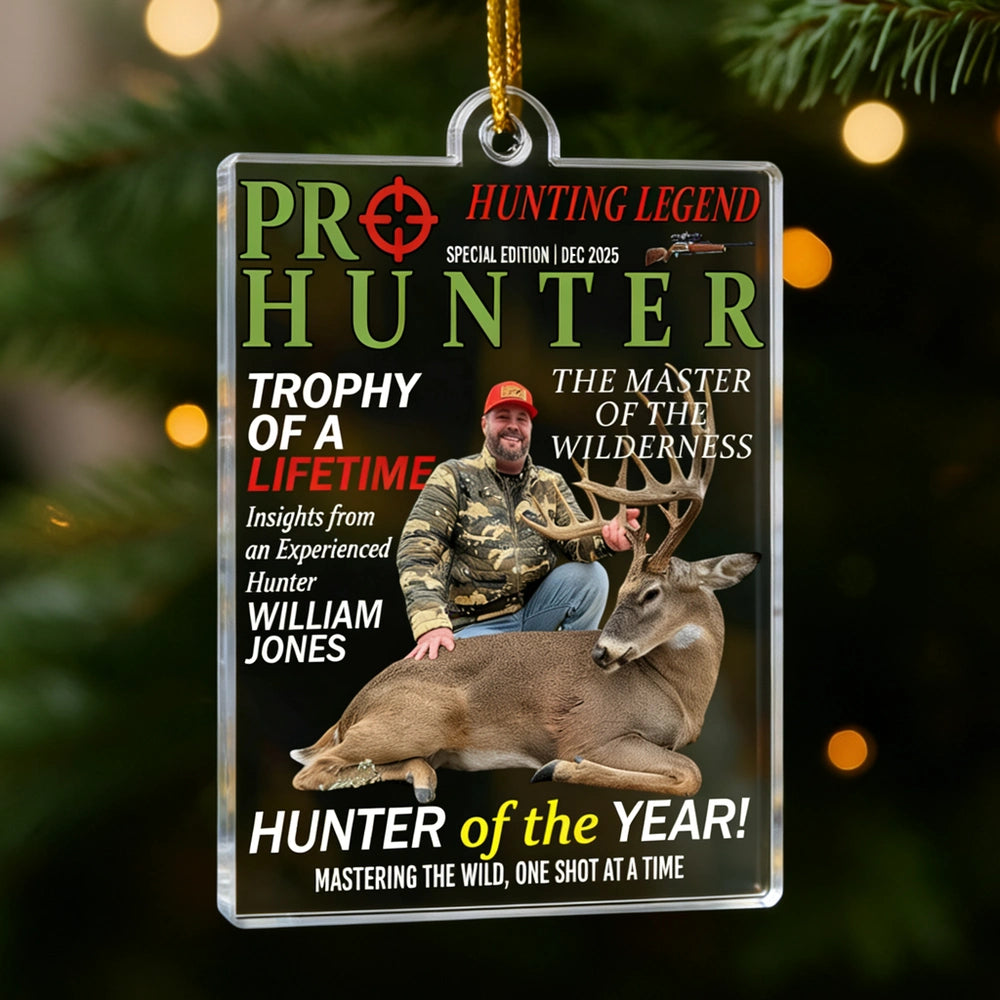 Hunter Of The Year Acrylic Ornament, Hunting Legend Magazine Style Deer Trophy Scene, Unique Gift For Hunters