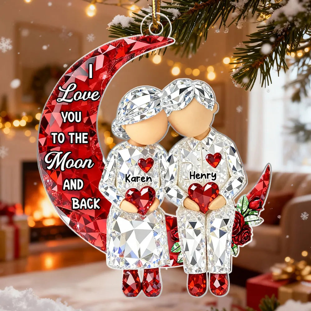 Personalized Acrylic Ornament Couple Love You to the Moon and Back Christmas Tree Decor, Unique Gift for Him or Her