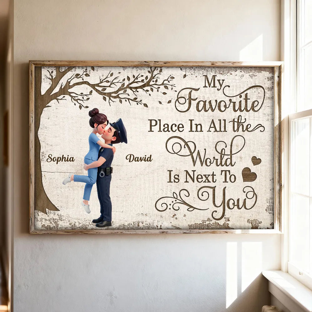 Personalized Couple Hugging Poster Wall Art Under Tree Romantic Home Decor - Unique Gift For Wife Or Husband