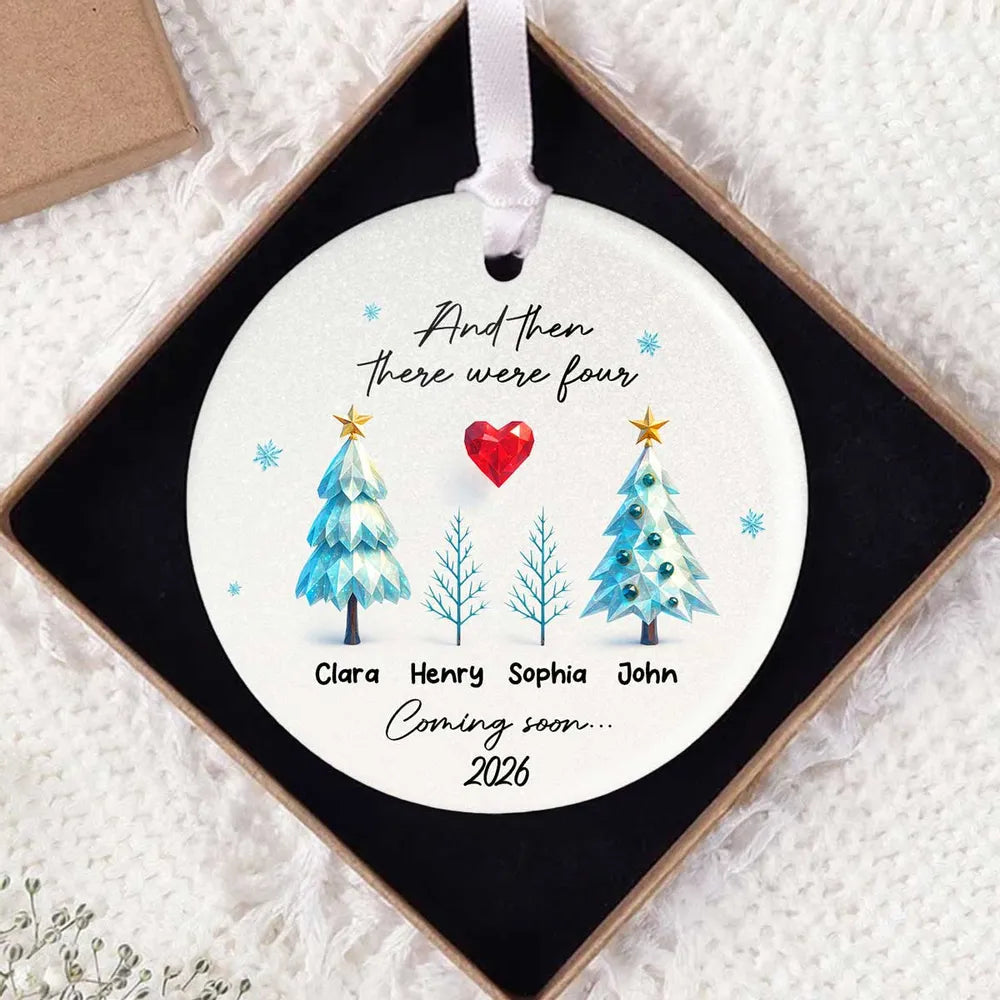 Personalized Expecting Parents Christmas Ornament, “And Then There Were Three/Five”, Baby Coming Soon Family Keepsake
