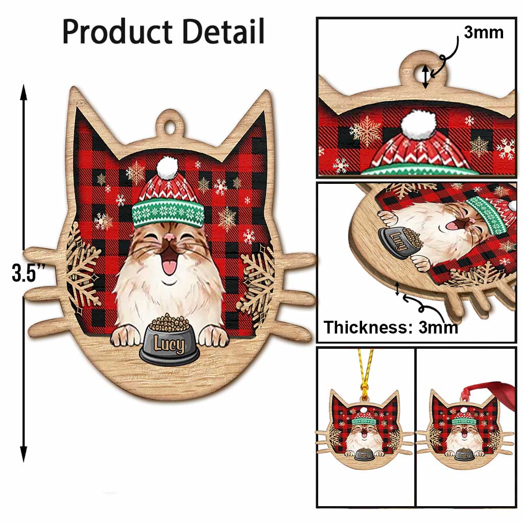 Happy Cat - Personalized Christmas Cat Ornament (Printed On Both Sides)