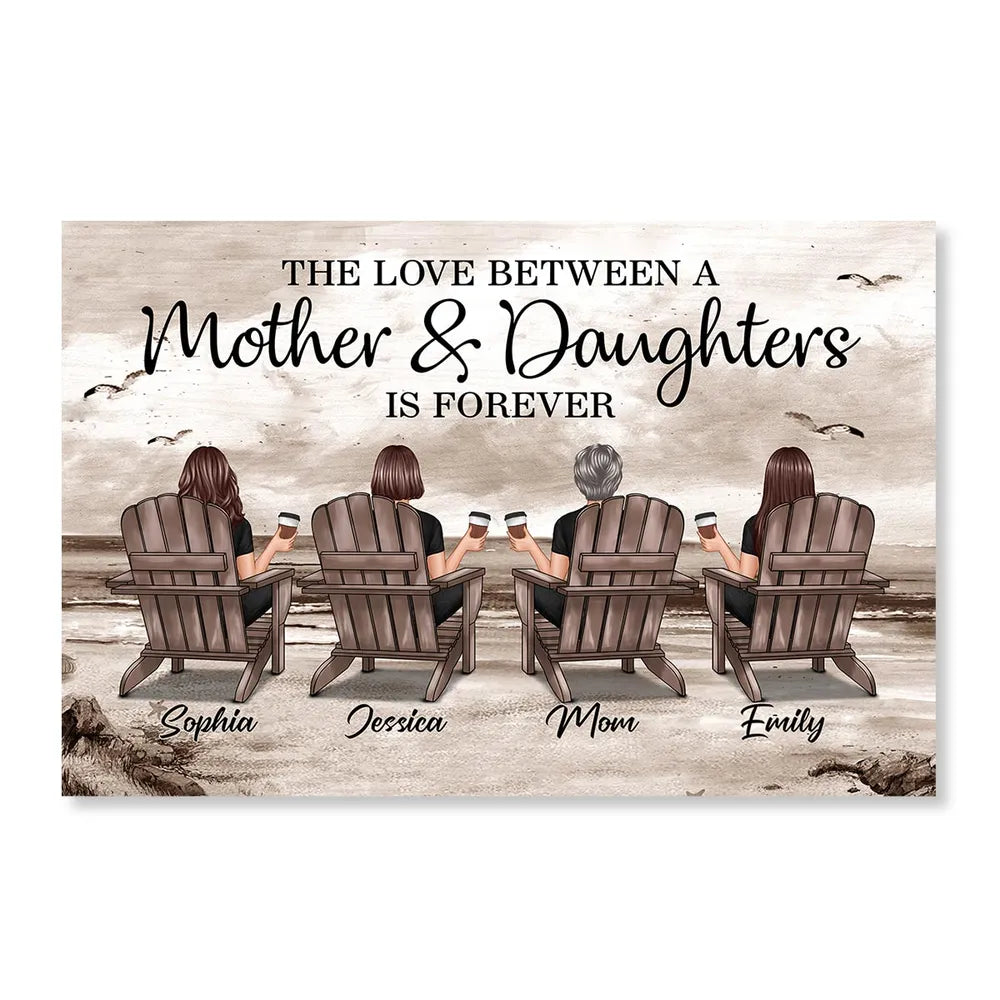 Poster of Mother & Daughters with Coastal Scene Customizable Wall Art Warm Home Decoration Thoughtful Gift