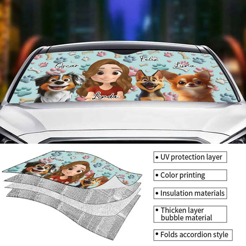 Custom Dog & Owner Windshield Sunshade – Paw-Print Car Accessory for Pet Lovers