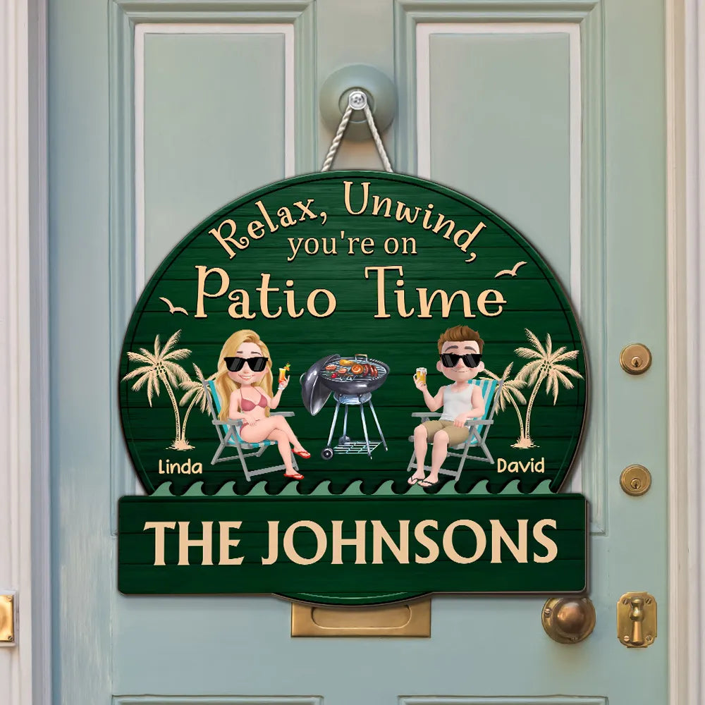 Personalized Wooden Patio Sign, Relax and Unwind Theme, Family Gift