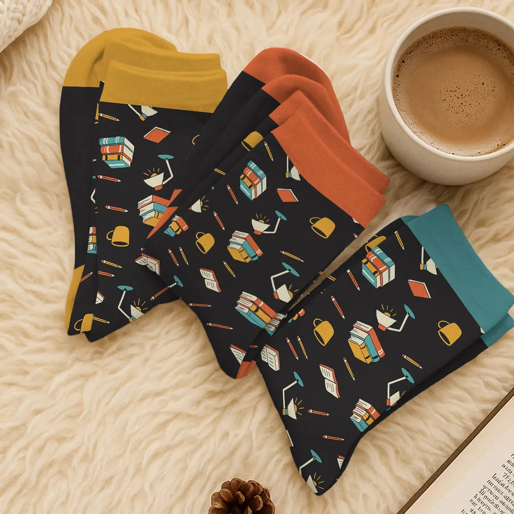 Personalized I am Booked Crew Socks, Funny Book Lover Gift, Cozy Reading Vibes With Vibrant Colors