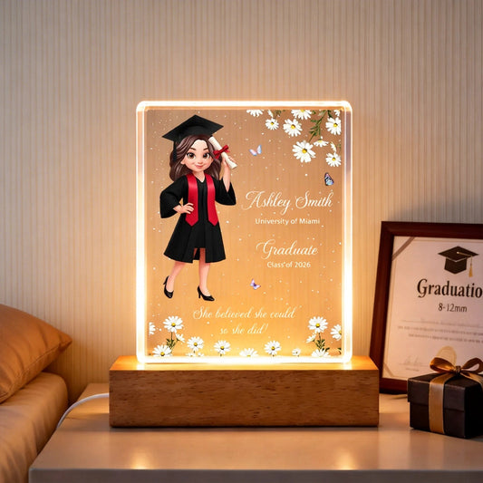 She Believed She Could Personalized LED Light Plaque, Cute Graduation Cap Design Nightstand Decor, Creative Gift