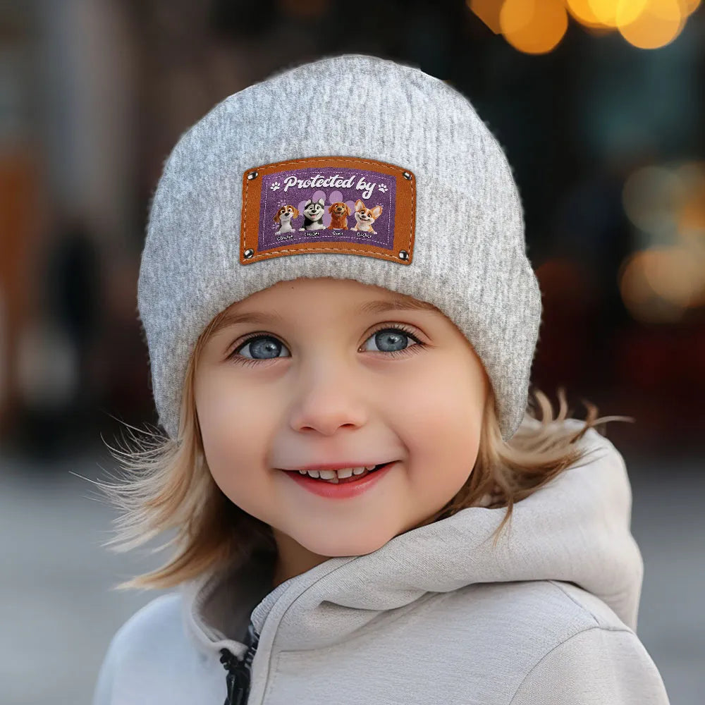 Leather Patch Beanie Hat with Pet Protector Design, High Clarity, Fun and Warm Gift for Winter