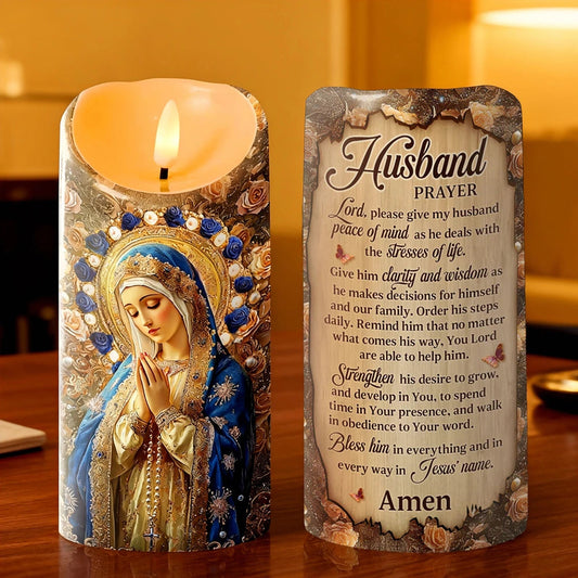 Prayer Candle for Husband – Warm LED Light, Inspirational Blessing and Strength Gift