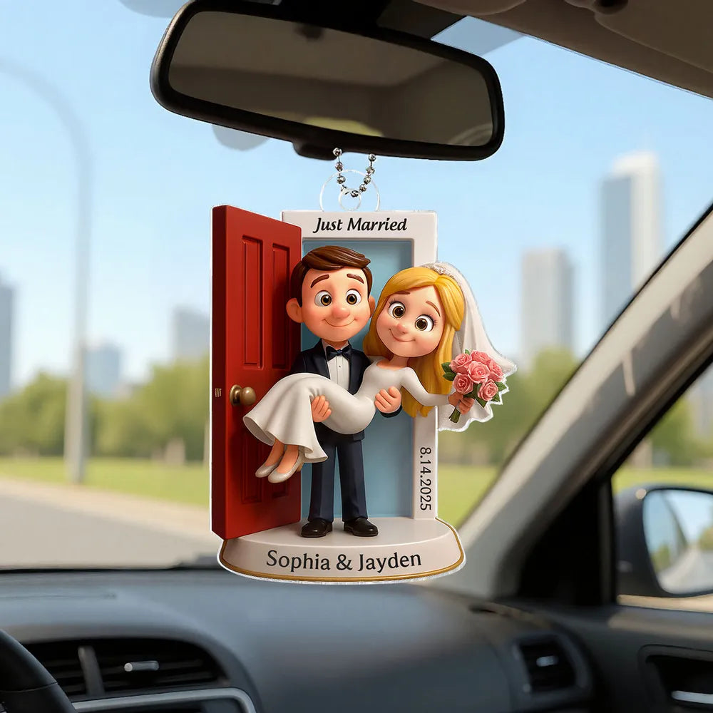 Just Married Acrylic Ornament, Groom Carrying Bride Design, Wedding Keepsake Gift