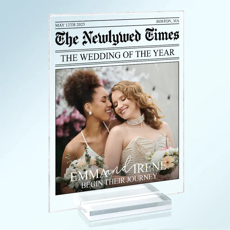Custom Couple Acrylic Plaque Wedding Times Front Page – Elegant Personalized Decor for The Big Day, Anniversary & Romantic Gift