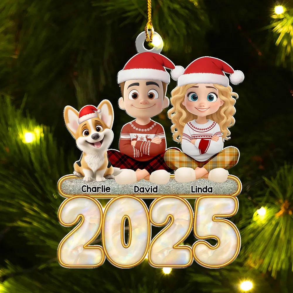 2025 Couple & Dog Acrylic Ornament – Personalized Christmas Keepsake, High-Clarity Collectible Gift for Families